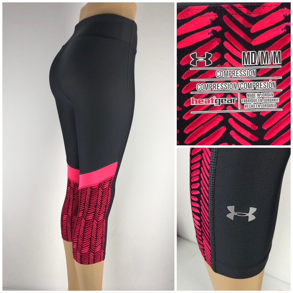 Under Armour Medium Capris Compression Gray Pink Novely Style 1248497 EUC